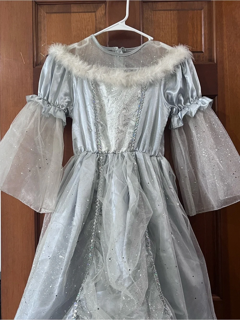 Silver Ice Princess Costume Dress Glitter Tulle Faux Fur Halloween BEAUTIFUL